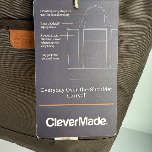 CleverMade Malibu Luxe Tote Bag Structured Shoulder Bag w/ 15” Laptop Sleeve - Picture 7 of 8